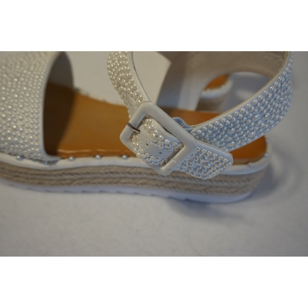 Gianni Bini White Pearl Platform Espadrille Sandals Womens 8M Ankle Strap Buckle - Picture 4 of 6
